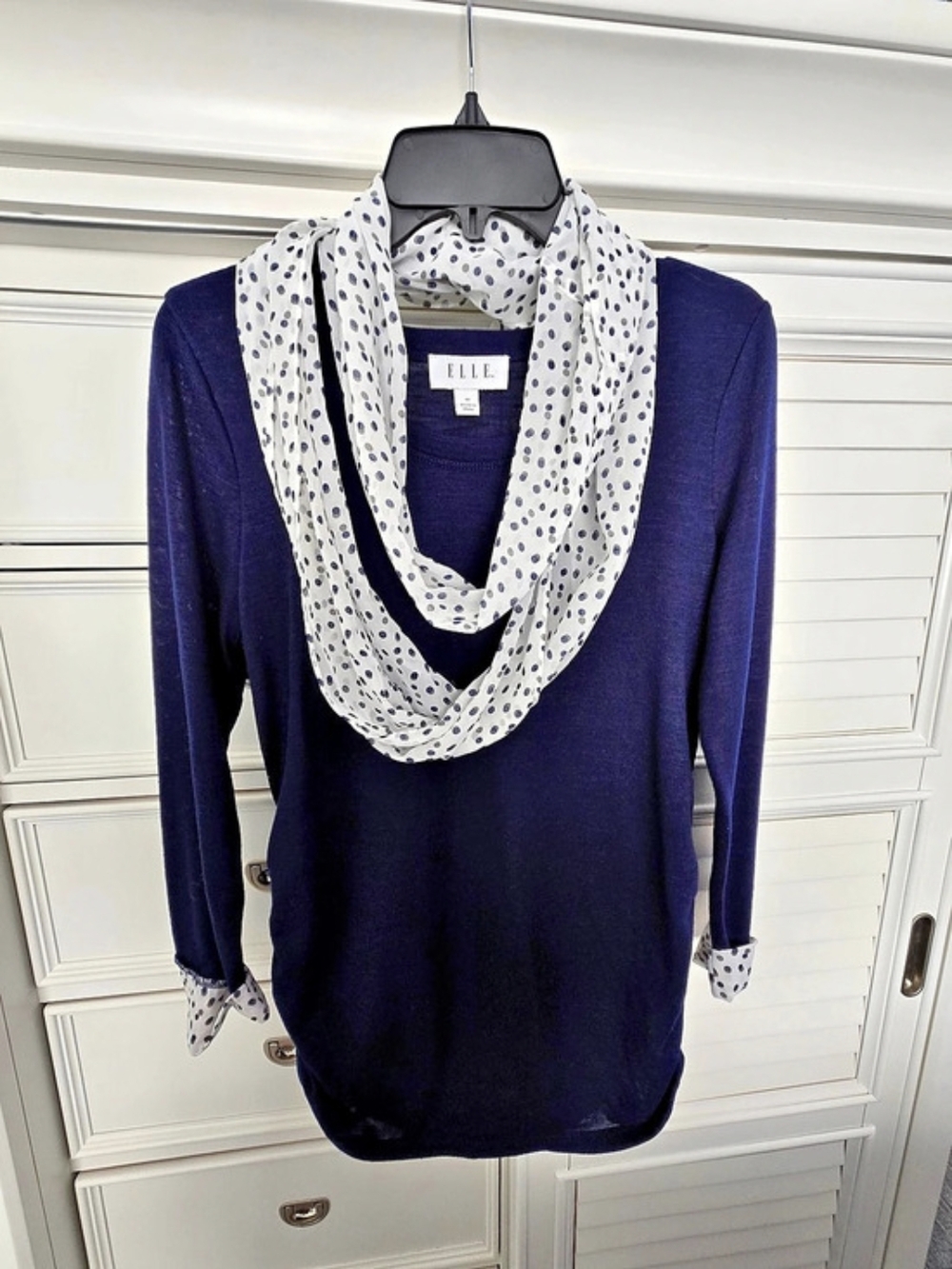 ELLE Long Sleeve Tunic in Blue & White Size Medium